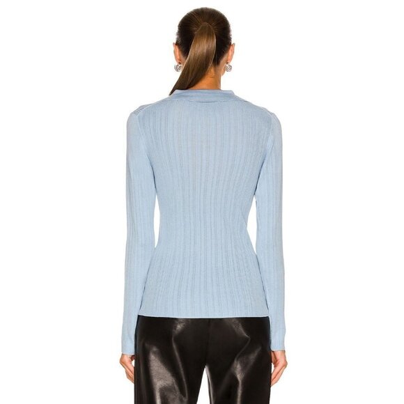 CO Long Sleeve Polo Silk Knit Top Sky Blue Womens Size Large - Picture 4 of 10